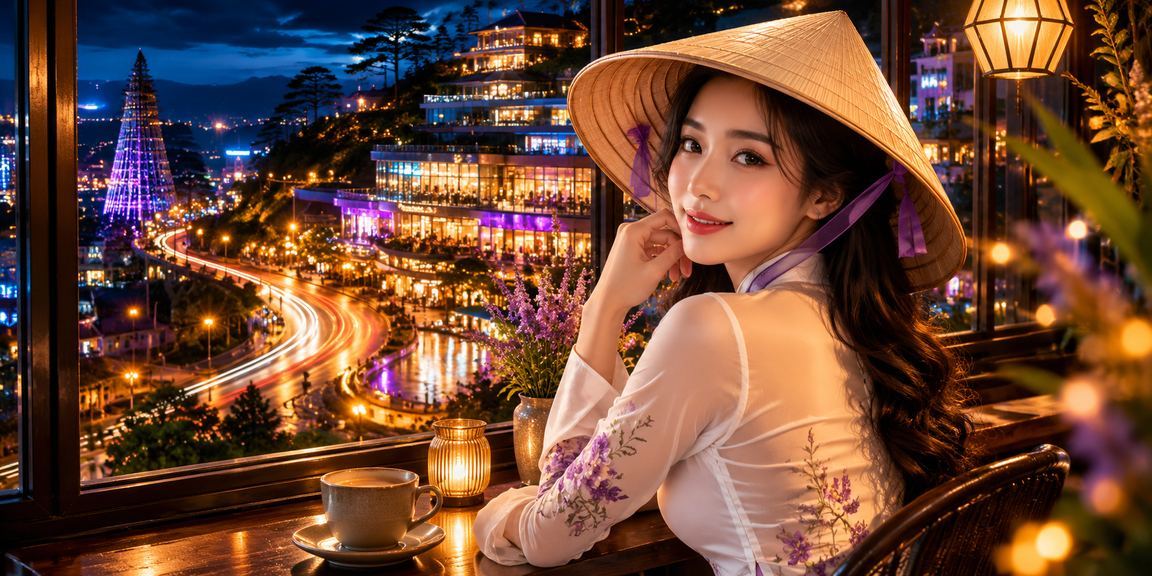 Khung cảnh chơi jackpot tại casino ở Đà Lạt với trang trí nón lá bản địa