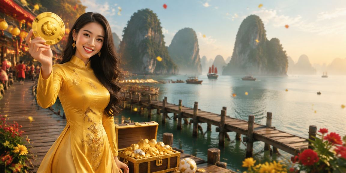 Đặt cược bóng đá tại vịnh Hạ Long với người mặc áo dài truyền thống